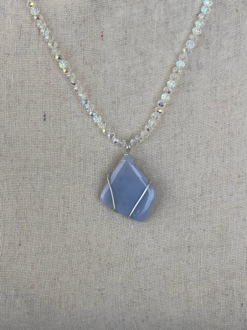 ON HOLD Blue Lace Agate Gemstone Wire Wrapped Beaded Necklace - Picture 2 of 4